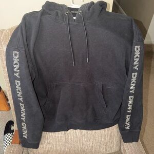 DKNY Sport Black Pullover Hoodie with Logo Trim